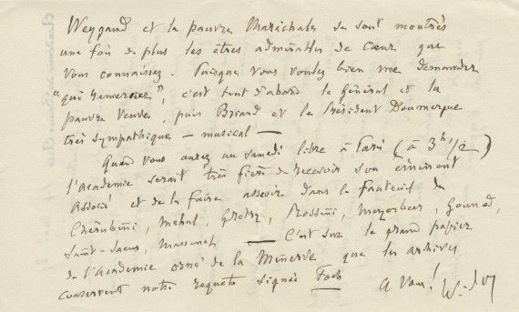 Lettre (avec enveloppe) adressée par Charles-Marie Widor, sous en-tête de l'Académie des beaux-arts [à Paris], à Paderewski, à Morges, le 14 mai 1929