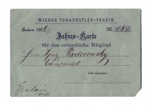 Carte de membre ordinaire n° 187 de la Wiener Tonkünstler-Verein pour la saison 1886-1887