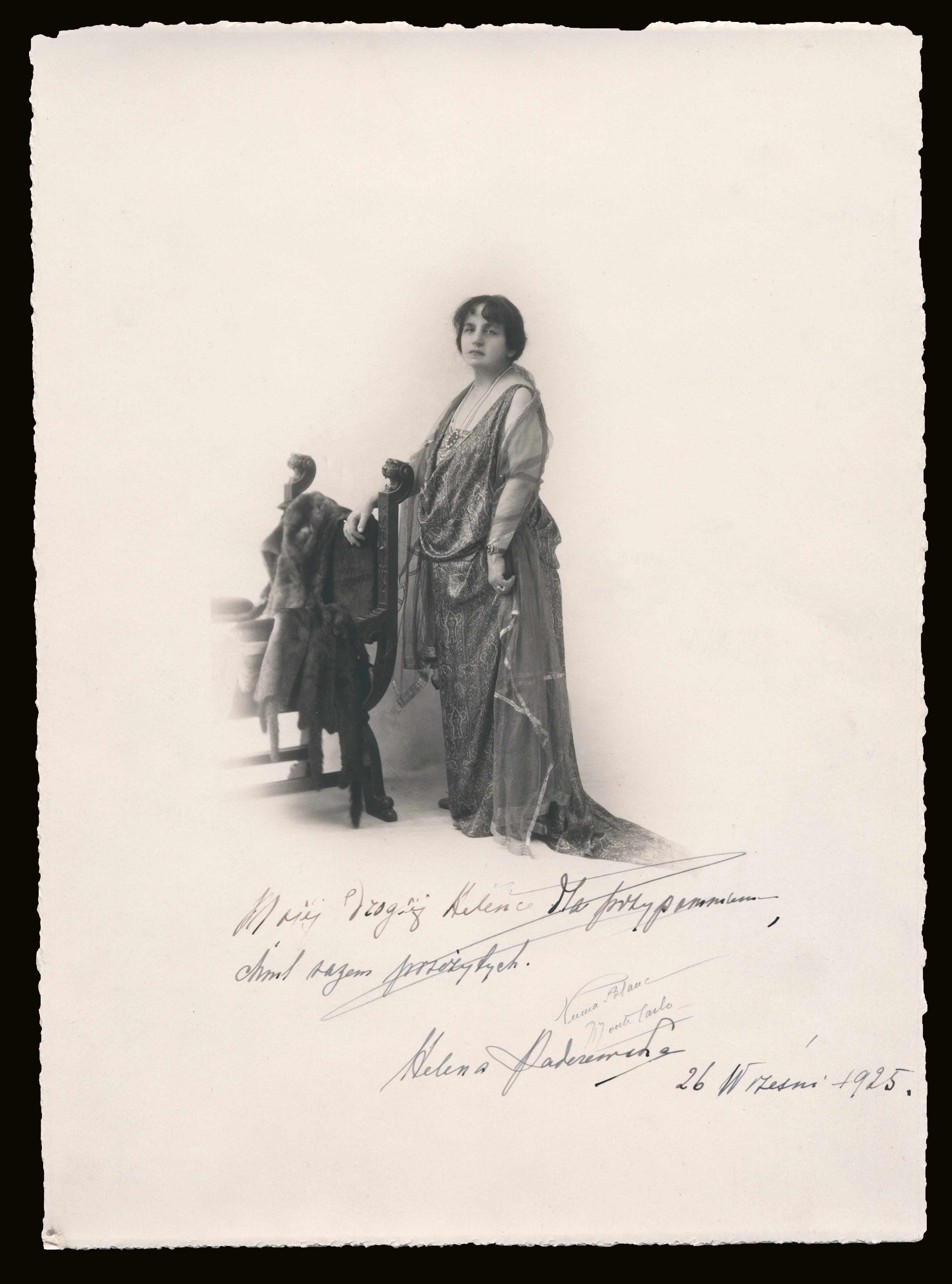 Portrait dédicacé d'Hélène Paderewska, 26 novembre 1925