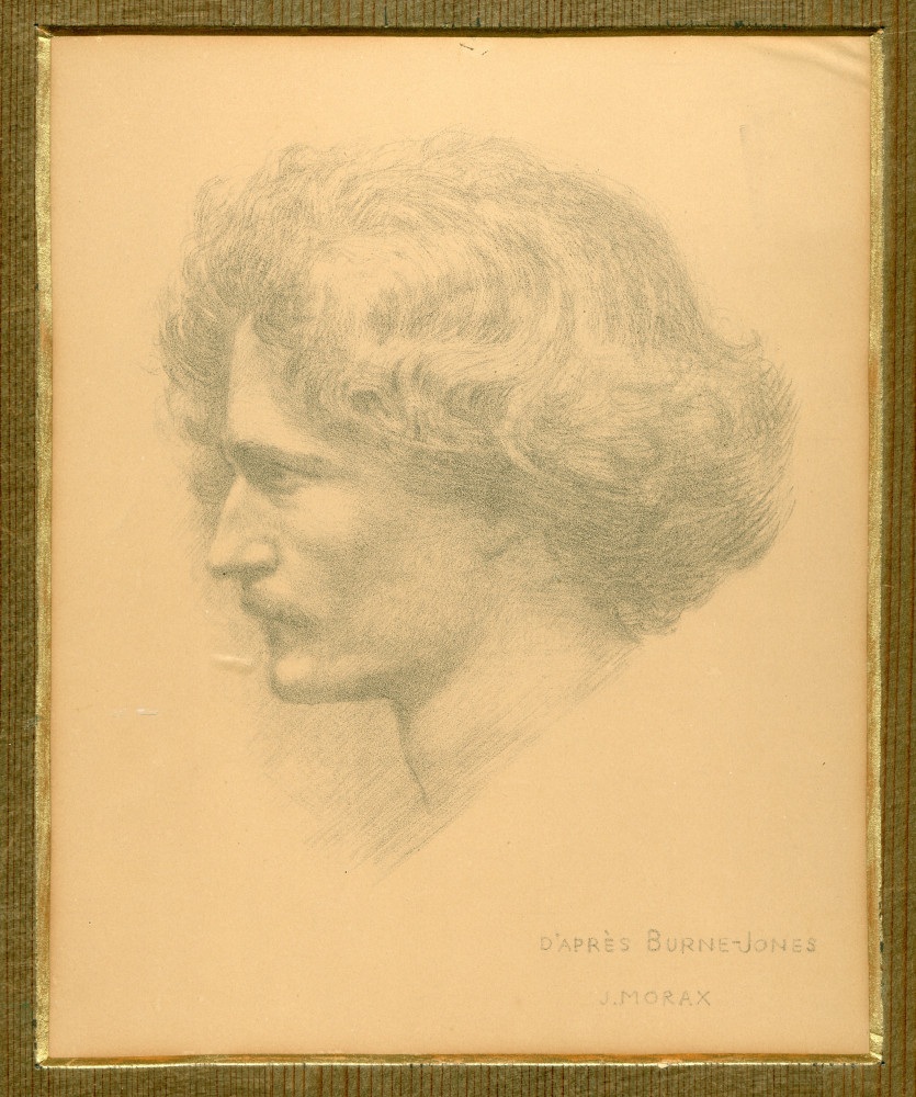 Dessin (crayon? lithographie?) de profil de Paderewski par Jean Morax d'après le crayon de Sir Edward Burne-Jones