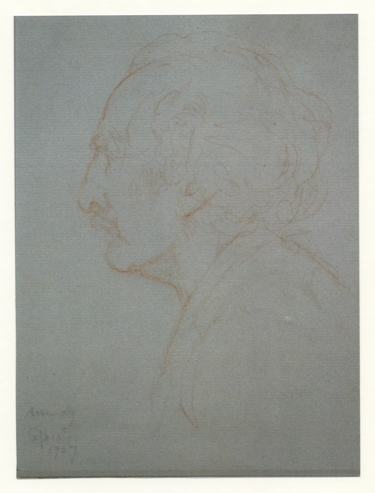 Reproduction du dessin de Paderewski (profil gauche) réalisé en septembre 1927 à Genève par Violet Oakley, première femme américaine à recevoir une commande publique