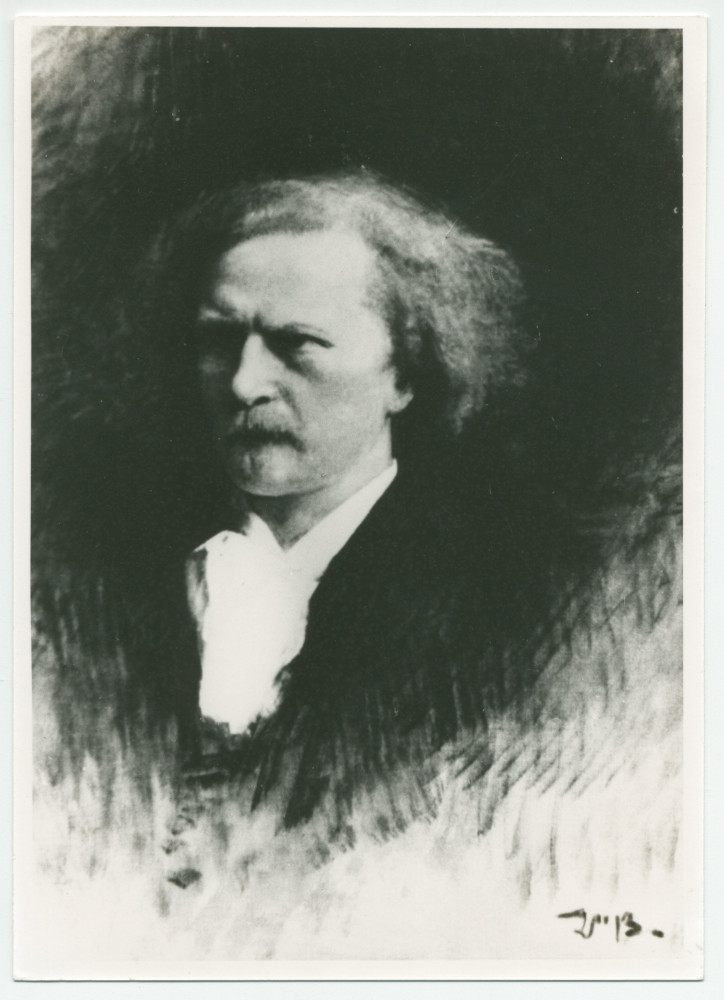 Reproduction noir-blanc du portrait peint de Paderewski réalisé par Léon Bonnat et donné par ce dernier en 1910 à la ville de Bayonne