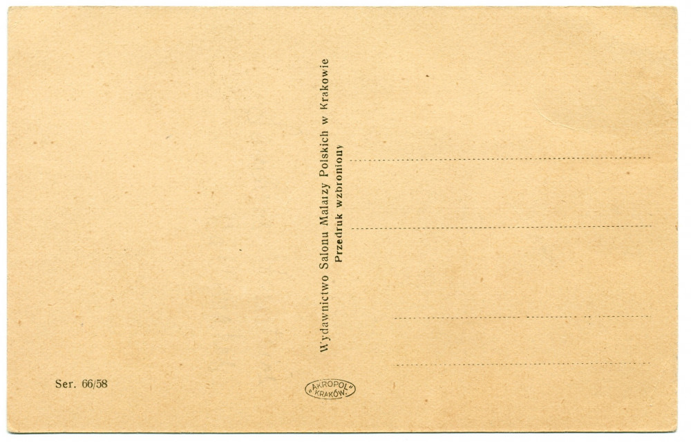 Carte postale brune de Paderewski – dessin (crayon noir?) de profil d'après la peinture (couleur) réalisée en 1932 par Leonard Stroynowski – éditée par le Salon Malarzy Polskich de Cracovie