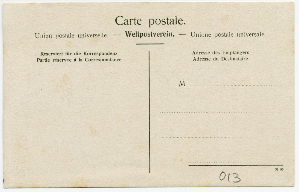 Carte postale représentant la maison du gardien de la propriété de Riond-Bosson – éditée par l'Union postale universelle