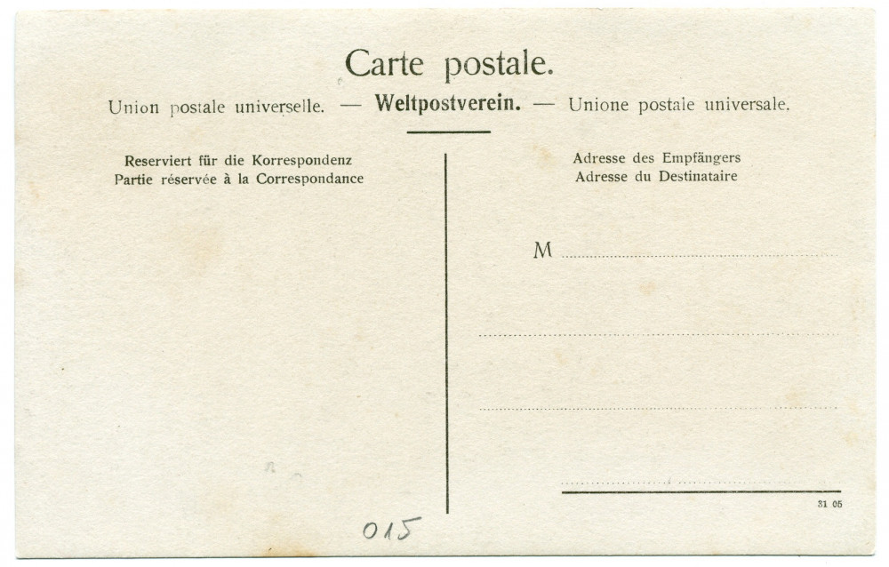 Carte postale représentant les serres avec deux jardiniers, situées au sud de la villa de Riond-Bosson (à gauche en haut) – éditée par l'Union postale universelle