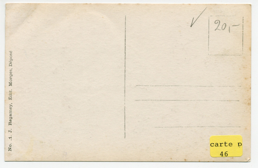 Carte postale avec légende représentant la «villa Paderewski» de Riond-Bosson depuis le sud (de face), avec son parc – éditée par J. Regamey à Morges