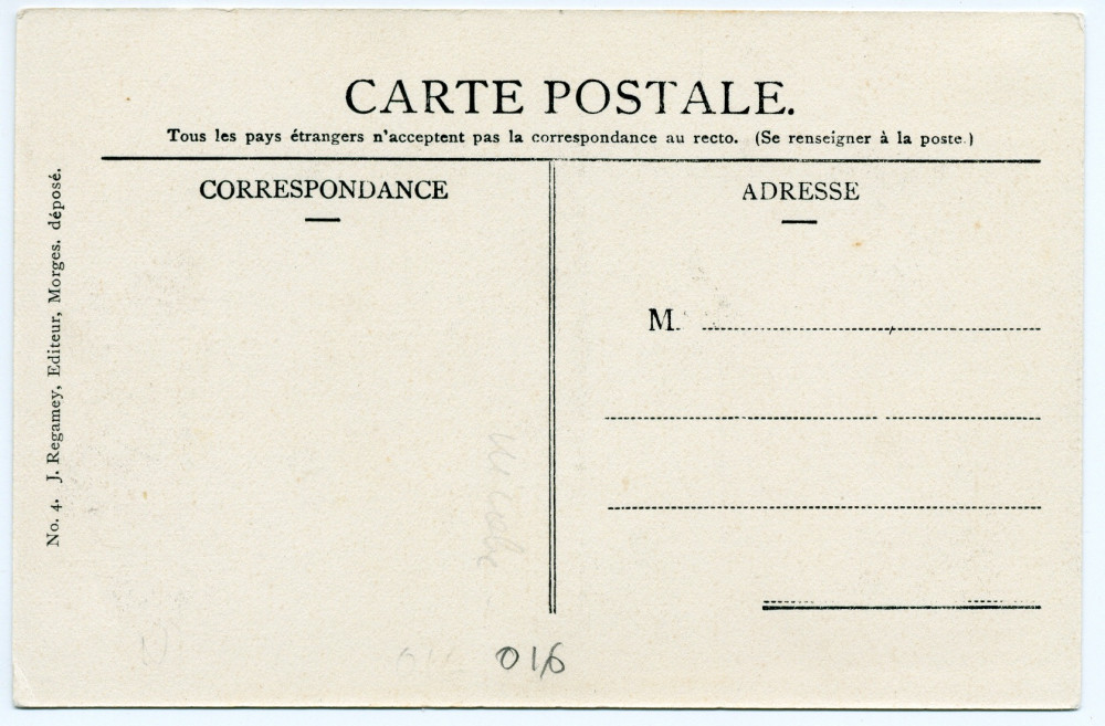 Carte postale avec légende représentant le «cabinet de travail de M. Paderewski» dans la villa de Riond-Bosson – éditée par J. Regamey à Morges