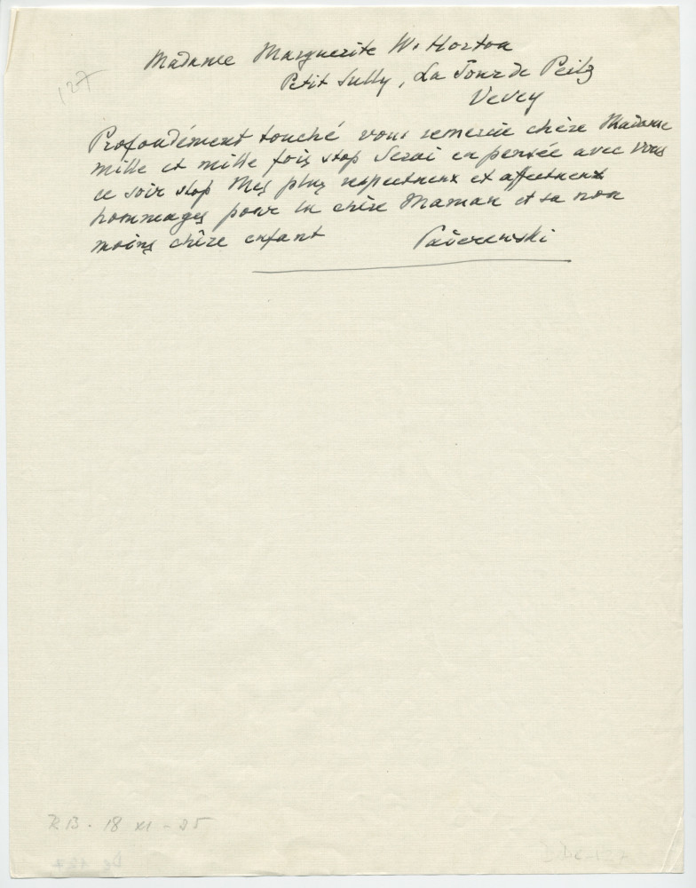 Brouillons de télégrammes adressés par Paderewski, entre août et novembre 1935 (11-15)