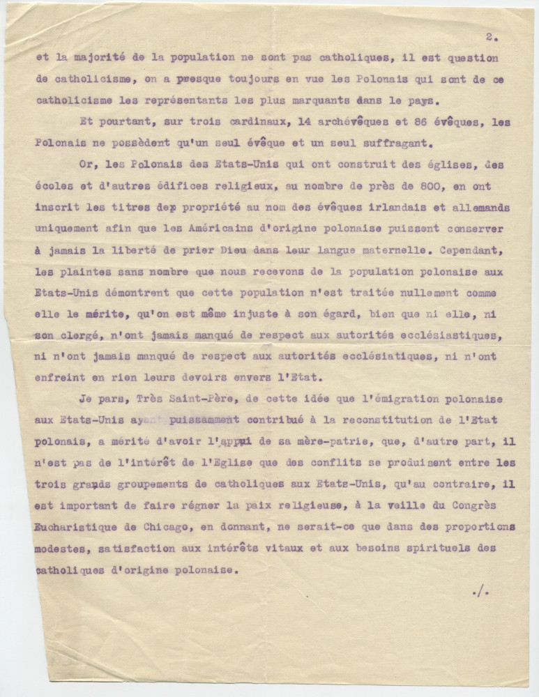 Copie carbone de la lettre (dactylographiée) adressée par Paderewski au pape Pie XI, en 1926 (?)