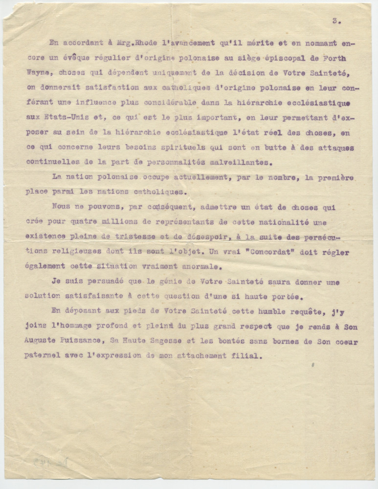 Copie carbone de la lettre (dactylographiée) adressée par Paderewski au pape Pie XI, en 1926 (?)