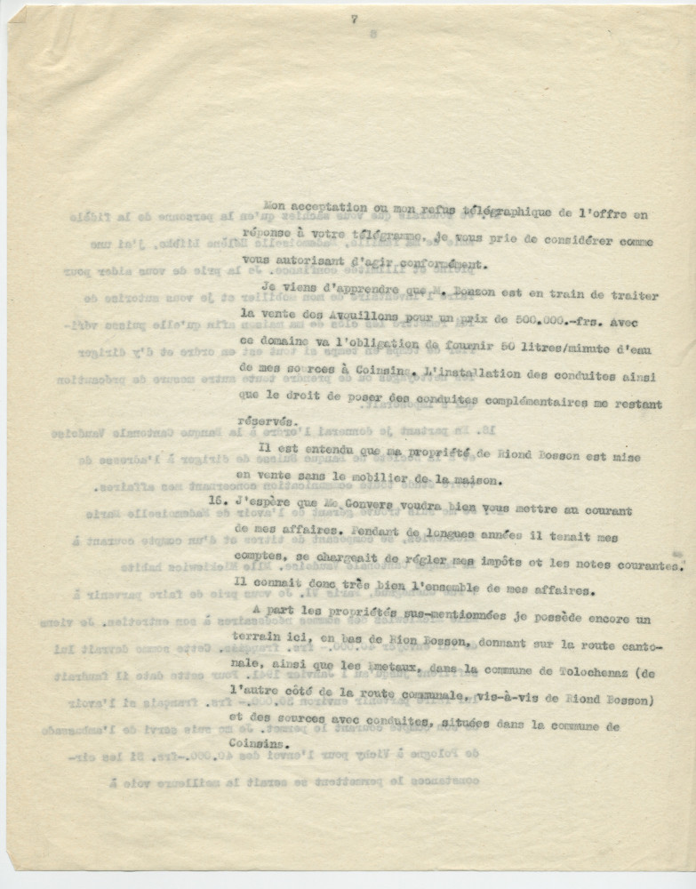 Copie de la lettre adressée par Paderewski à «mon cher Président [du Conseil national] et Ami» Henry Vallotton, le 11 septembre 1940 (pages 6-9)