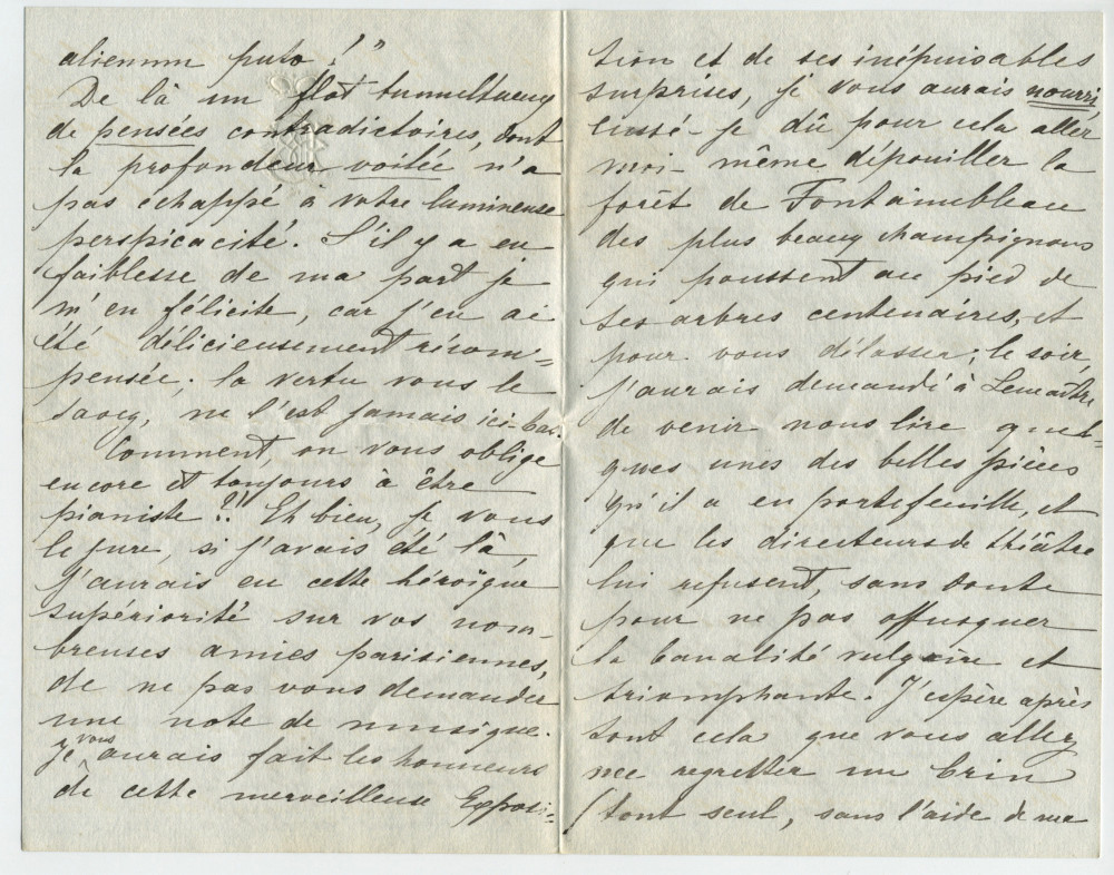 Lettre adressée par Hélène Bibesco à Paderewski, de Benfeld (Alsace) le 3 juillet 1889