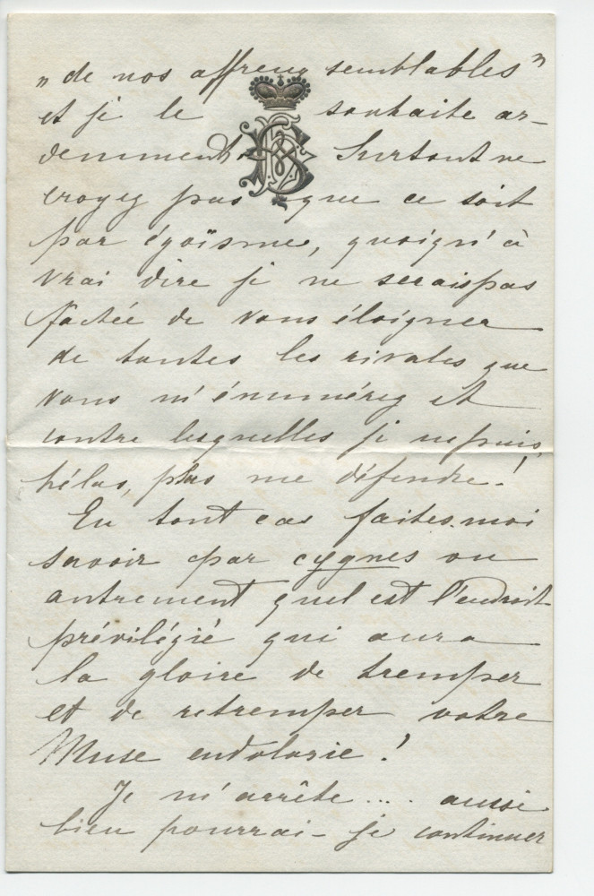 Lettre adressée par Hélène Bibesco à Paderewski, de Benfeld (Alsace) le 3 juillet 1889