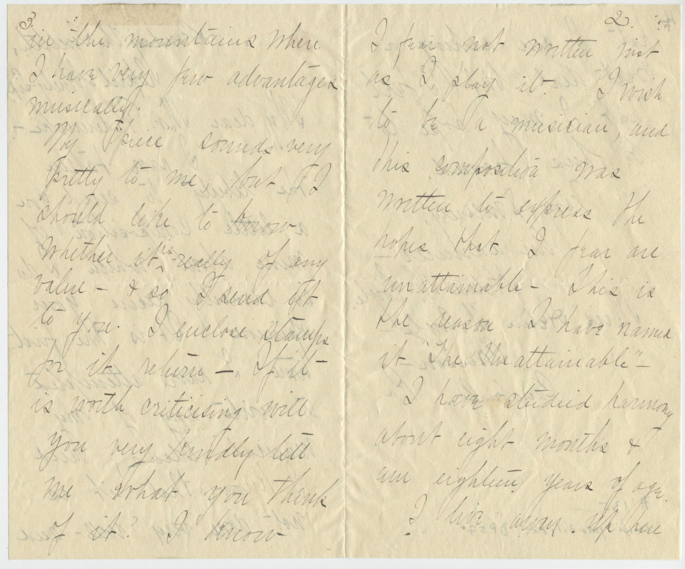 Lettre adressée (en anglais) par Miss Helen M. Coyle à Paderewski, sans lieu ni date (lisibles)