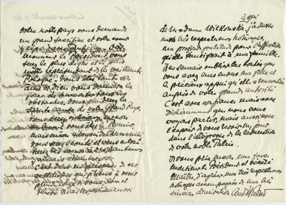 Lettre adressée par Antoinette Giron à Paderewski, de Lausanne le 21 septembre 1940