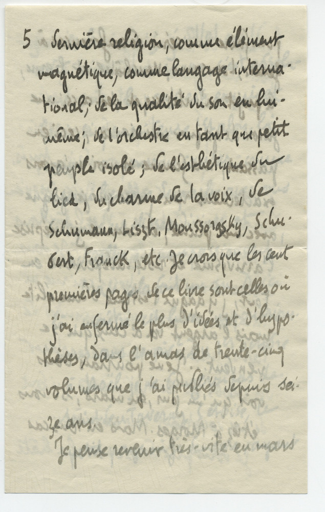 Lettre adressée par Camille Mauclair à Paderewski, de l'Ile de Clarens (sur le Léman au large de Montreux) un lundi de 1910 (?) (1-6)