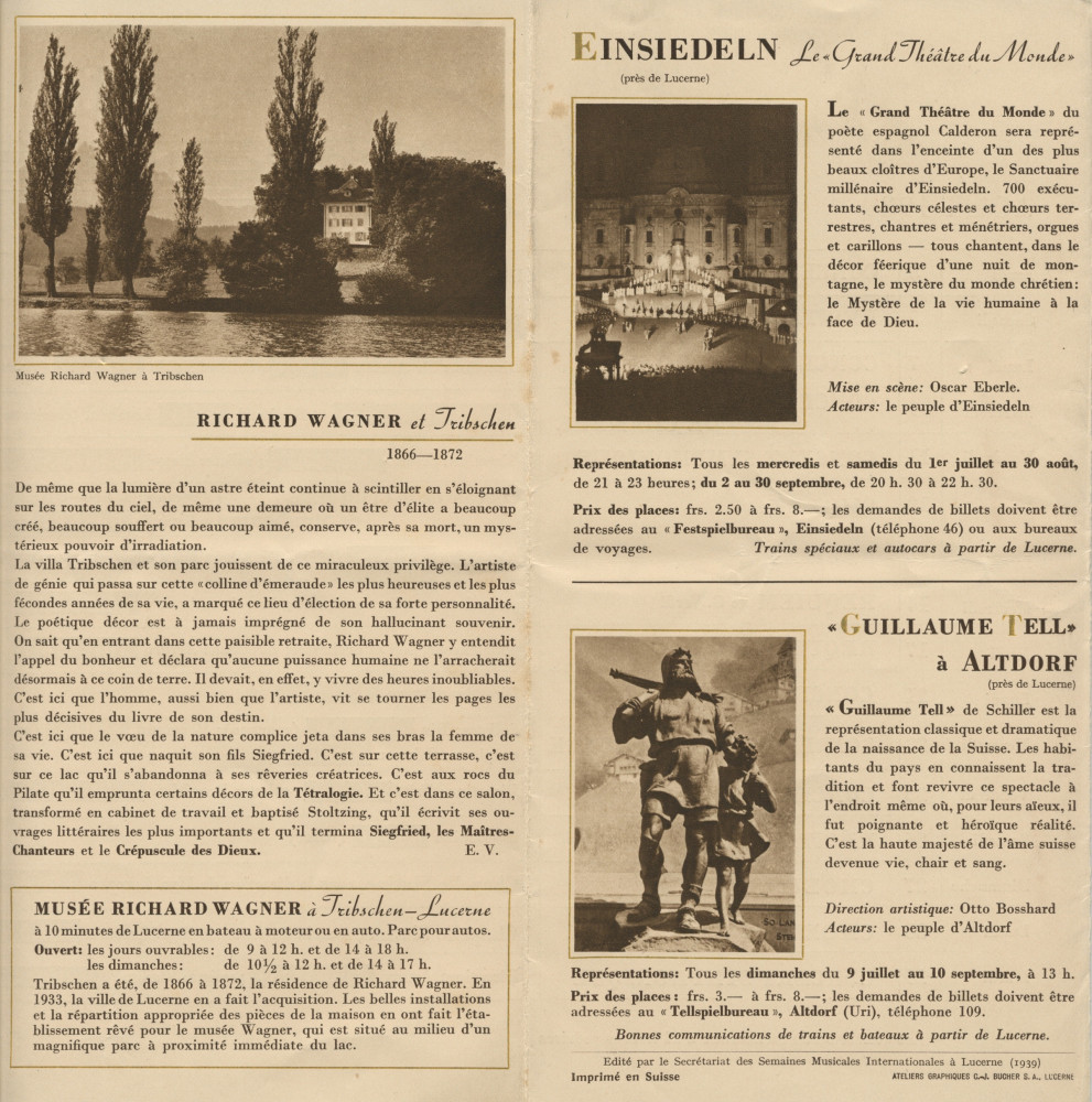 Programme (général) du récital donné par Paderewski le 5 août 1939 au Kunsthaus de Lucerne dans le cadre des [2e] Semaines musicales internationales