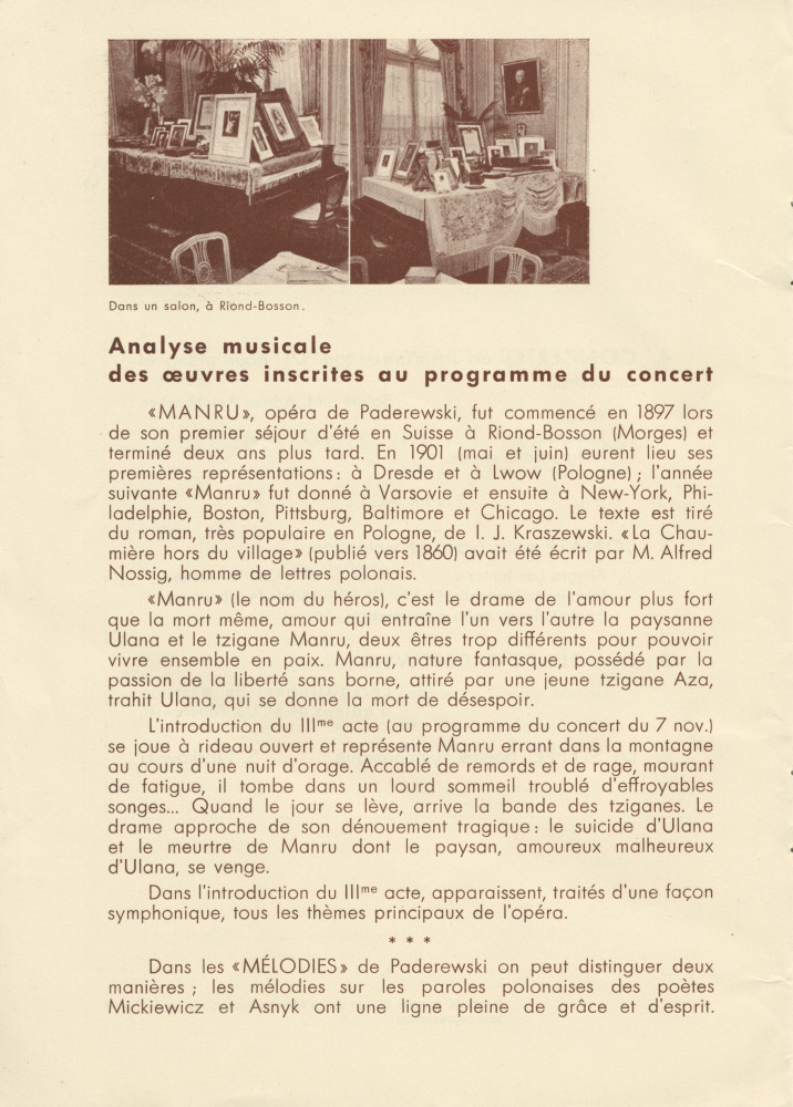 Libretto de l'hommage organisé par Radio-Lausanne le 7 novembre 1940 au Théâtre municipal pour célébrer le 80e anniversaire de Paderewski (f-i)