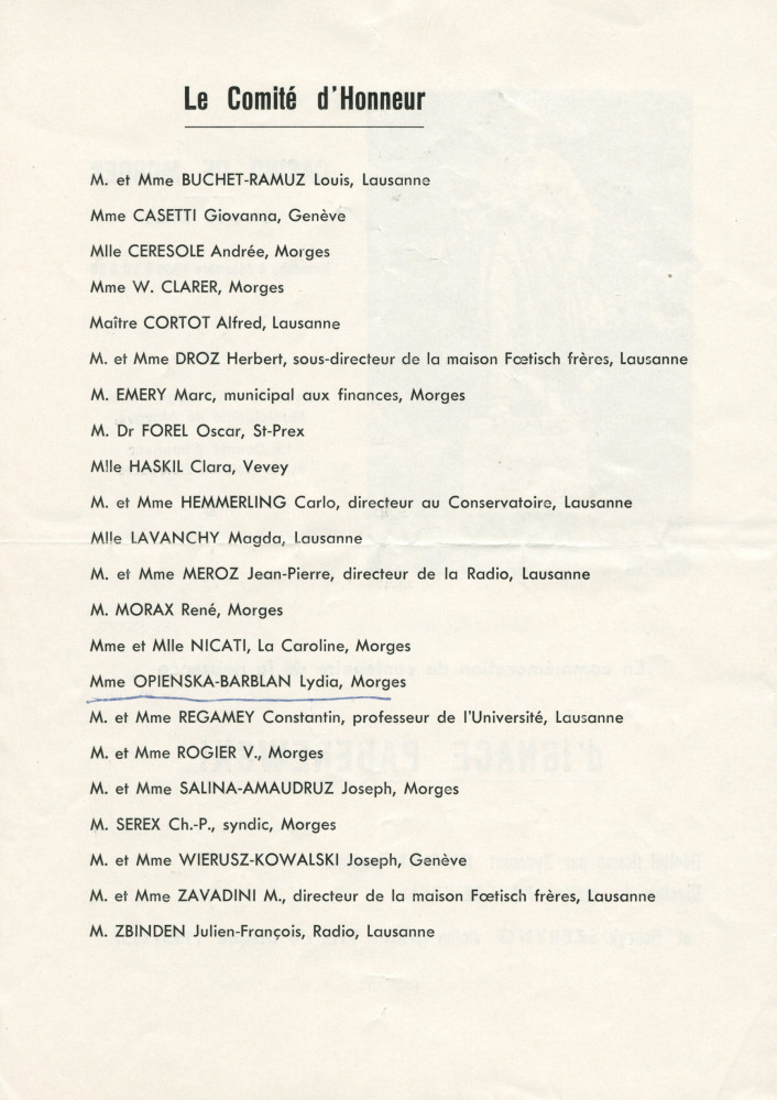 Programme du récital donné le 4 décembre 1960 à la Grande salle du Casino de Morges par le pianiste Zygmunt Dygat et le violoniste Henryk Szeryng en commémoration du centenaire de la naissance de Paderewski