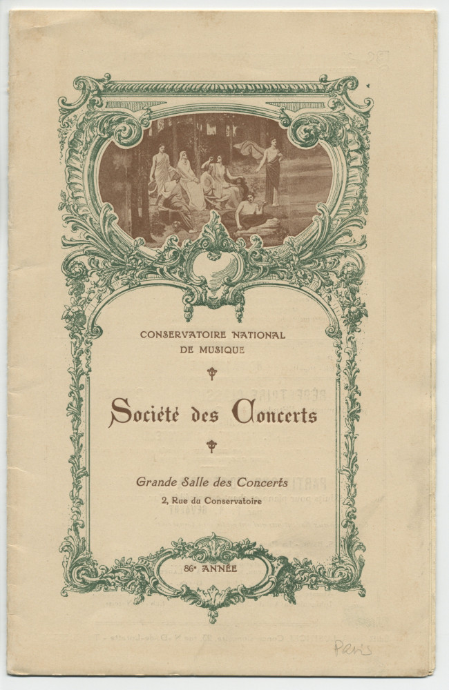 Programme du 10e concert de la 86e année de la Société des concerts [du Conservatoire] donné le 2 février 1913 au Conservatoire de Paris sous la direction d'André Messager, avec le concours de Paderewski dans le Concerto n° 2 de Chopin