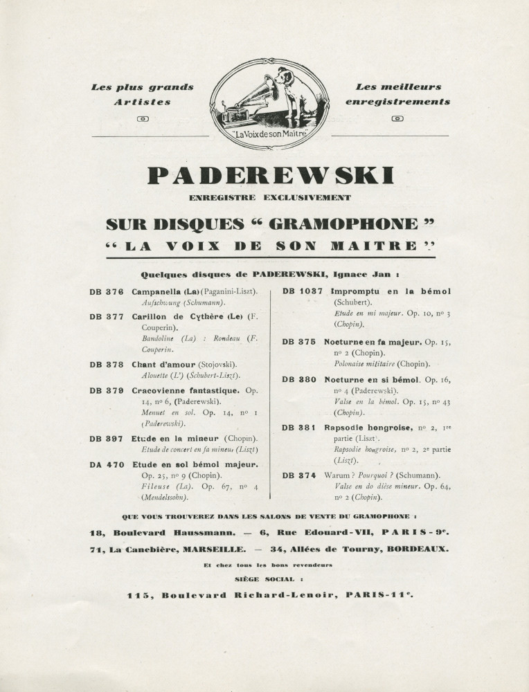 Libretto des trois récitals de gala donnés par Paderewski les 12, 16 et 23 juin 1928 au Théâtre des Champs-Elysées à Paris (a-e)