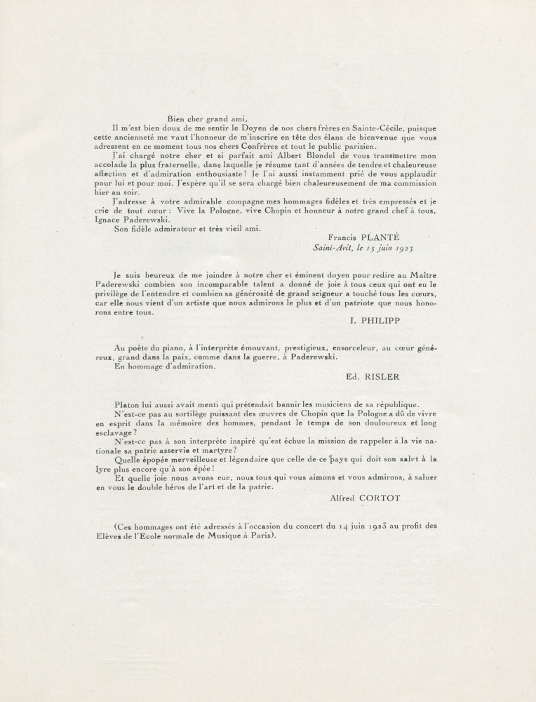 Libretto des trois récitals de gala donnés par Paderewski les 12, 16 et 23 juin 1928 au Théâtre des Champs-Elysées à Paris (k-o)