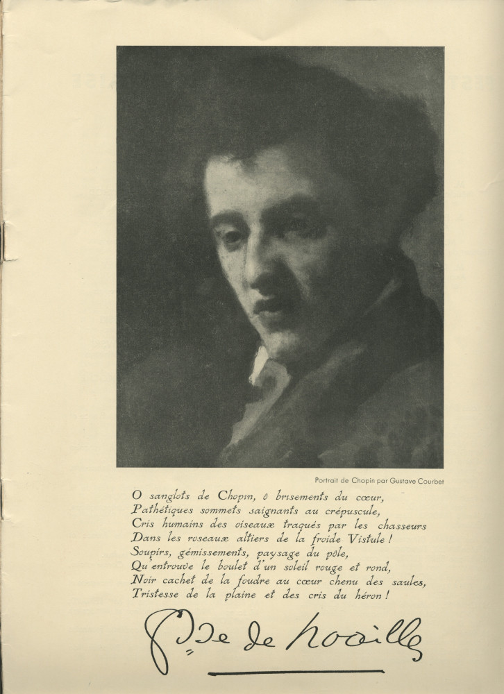 Libretto du Festival de musique polonaise organisé les 25, 27 et 28 juin 1932 au Théâtre des Champs-Elysées à Paris au profit de la Fondation Foch à l'occasion du centenaire de l'arrivée de Chopin en France (a-g)