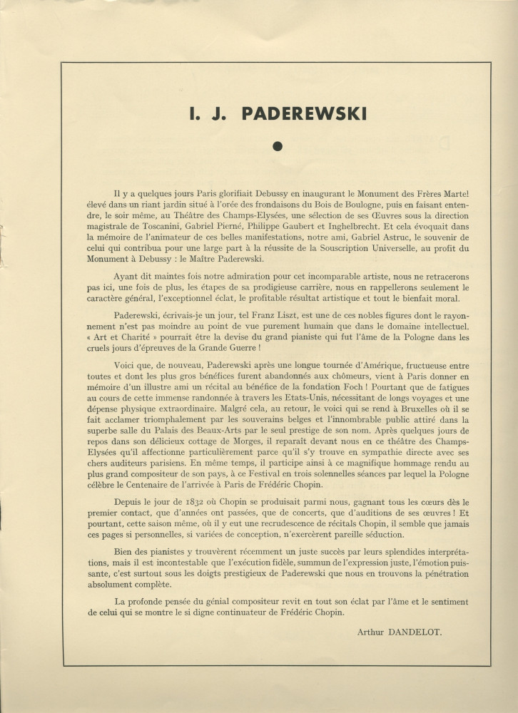 Libretto du Festival de musique polonaise organisé les 25, 27 et 28 juin 1932 au Théâtre des Champs-Elysées à Paris au profit de la Fondation Foch à l'occasion du centenaire de l'arrivée de Chopin en France (h-m)