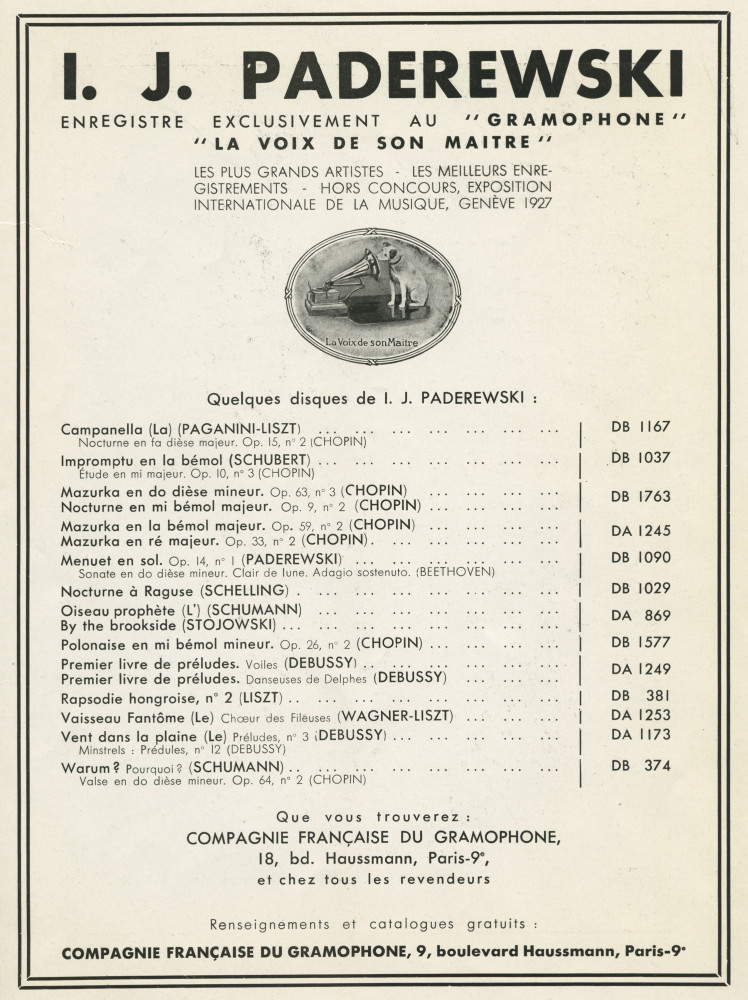 Libretto du récital donné par Paderewski le 28 juin 1933 au Théâtre des Champs-Elysées à Paris au profit du Comité français pour la protection des intellectuels juifs persécutés, avec allocution du R[abbin] P. Sanson – Avec billet d'entrée