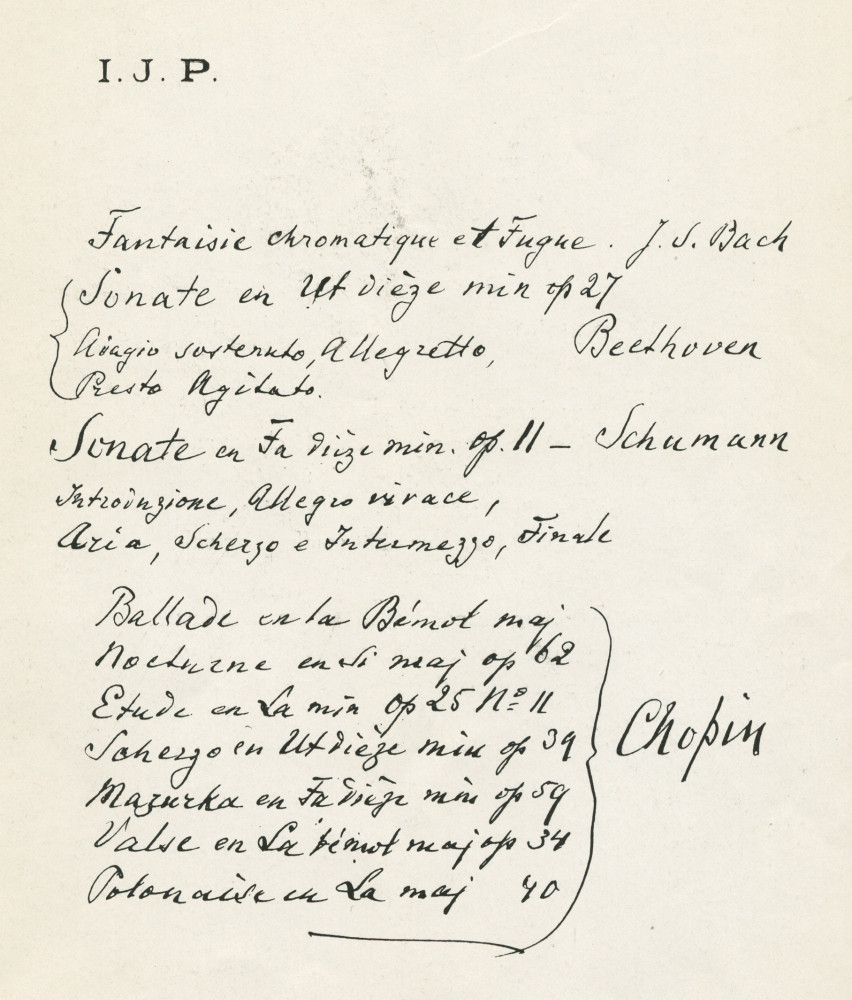 Libretto du récital donné par Paderewski le 28 juin 1933 au Théâtre des Champs-Elysées à Paris au profit du Comité français pour la protection des intellectuels juifs persécutés, avec allocution du R[abbin] P. Sanson – Avec billet d'entrée