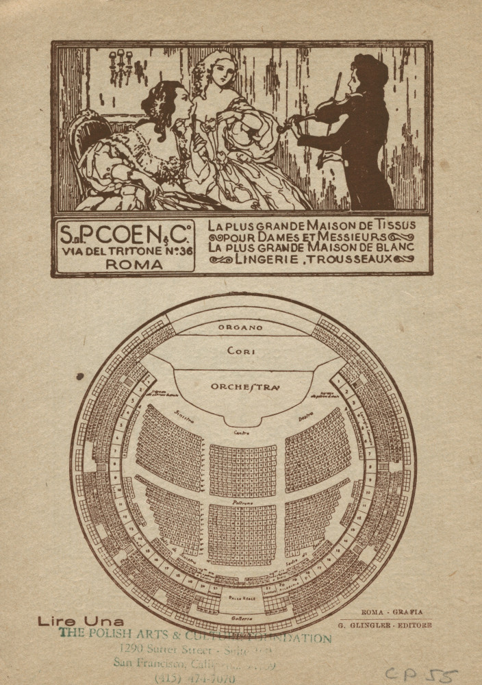 Libretto du récital donné par Paderewski le 14 janvier 1925 au Théâtre Augusteo de l'Académie nationale Sainte-Cécile de Rome