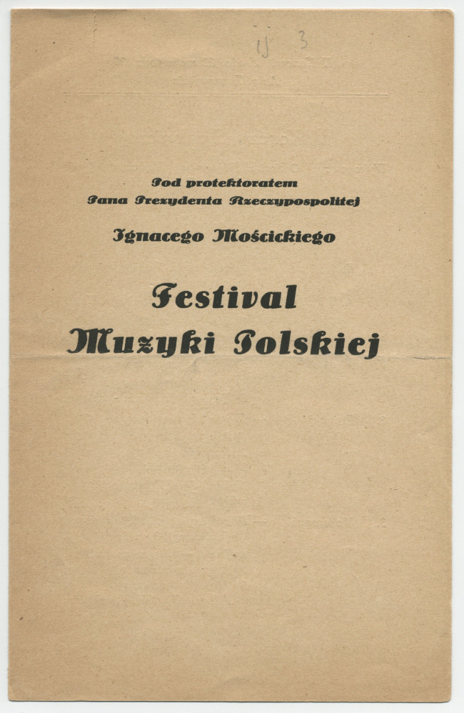 Programme (en polonais) du concert symphonique donné le 23 mai 1920 à l'Aula de l'Université de Varsovie par l'Orchestre philharmonique de Varsovie dirigé par Jerzego Bojanowskiego, dans le cadre d'un Festival de musique polonaise