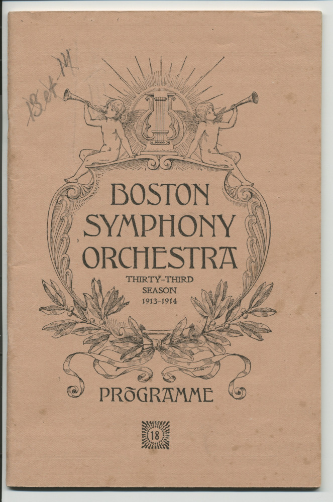 Libretto du 18e concert de la saison 1912-1913 du Boston Symphony Orchestra donné le 13 mars 1913 au Symphony Hall de Boston sous la direction de Karl Muck, avec la participation de Paderewski dans son Concerto pour piano