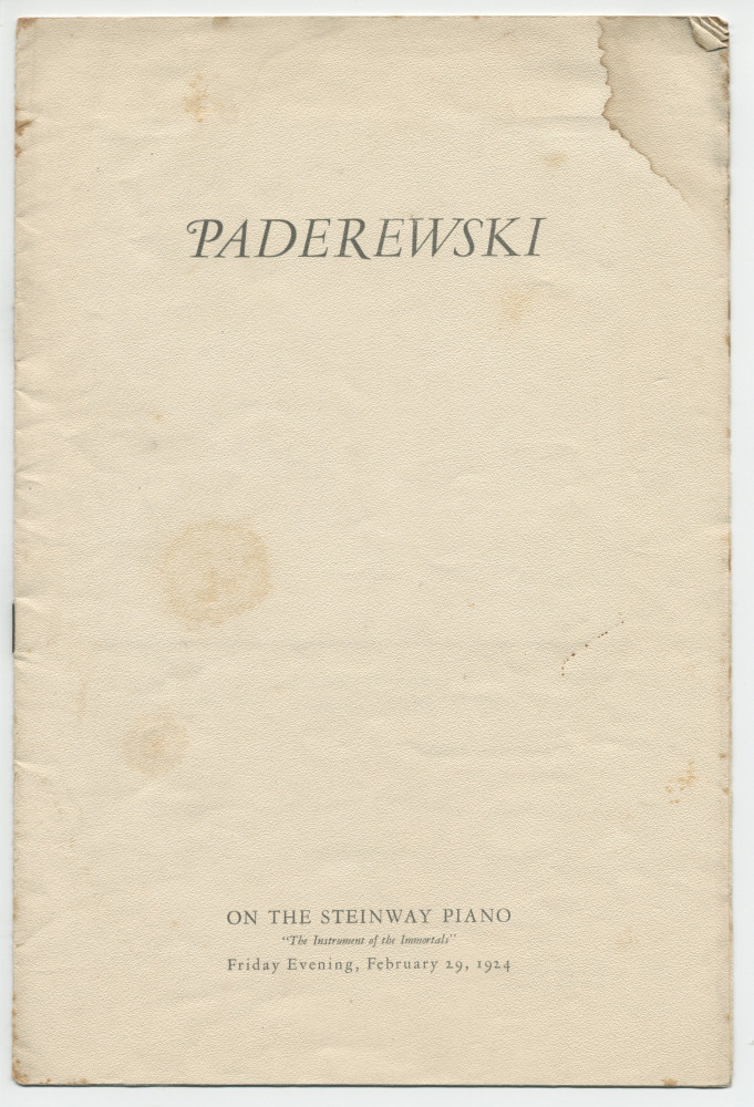 Libretto du récital donné «On the Steinway Piano, the Instrument of the Immortals» par Paderewski le 29 février 1924 à Oakland (Californie) (?)