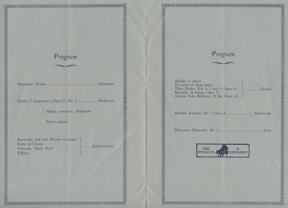 Programme du récital donné par Paderewski le 1er février 1928 à l'Auditorium-Armory d'Atlanta (Géorgie)