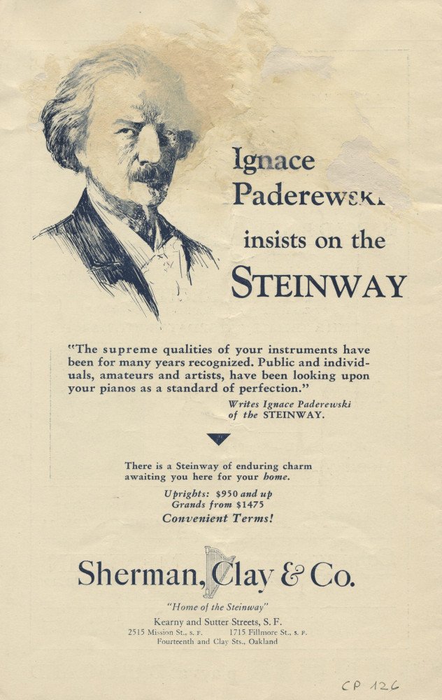 Programme du récital donné par Paderewski le 8 mars 1931 au Dreamland Auditorium de San Francisco (Californie)