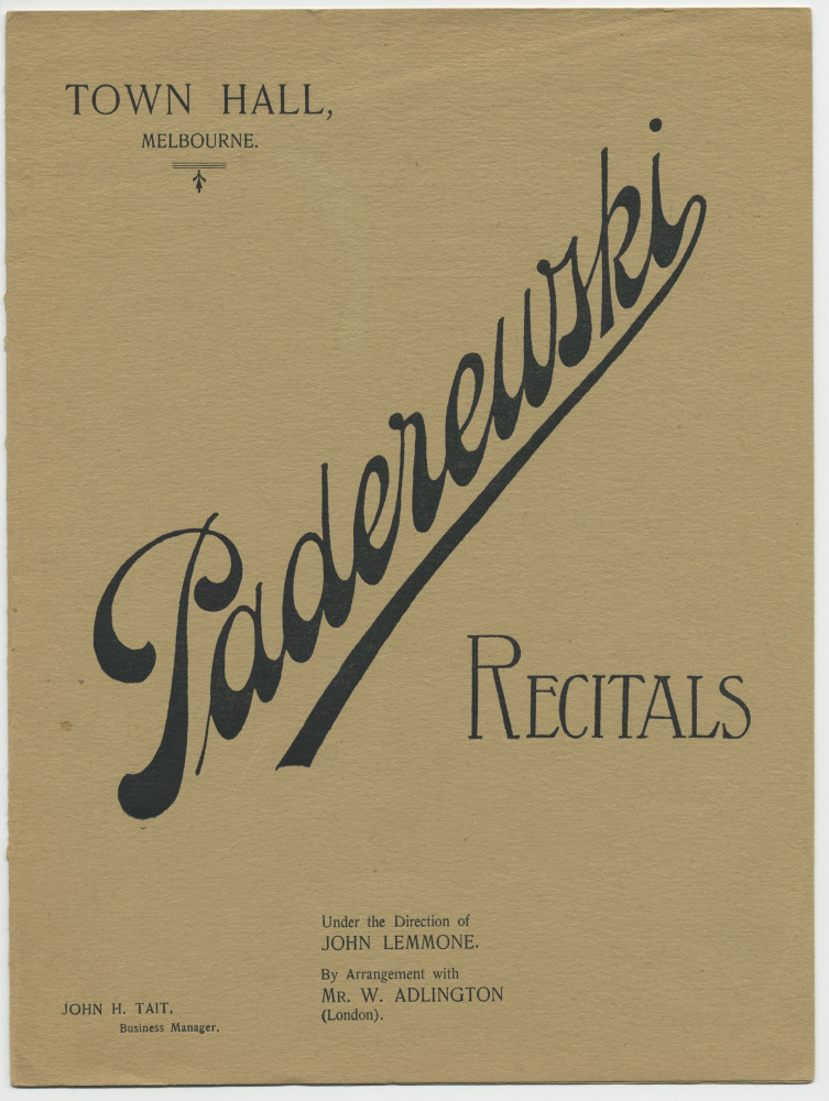 Programme des récitals donné par Paderewski les 7 et 9 juillet 1904 au Town Hall de Melbourne
