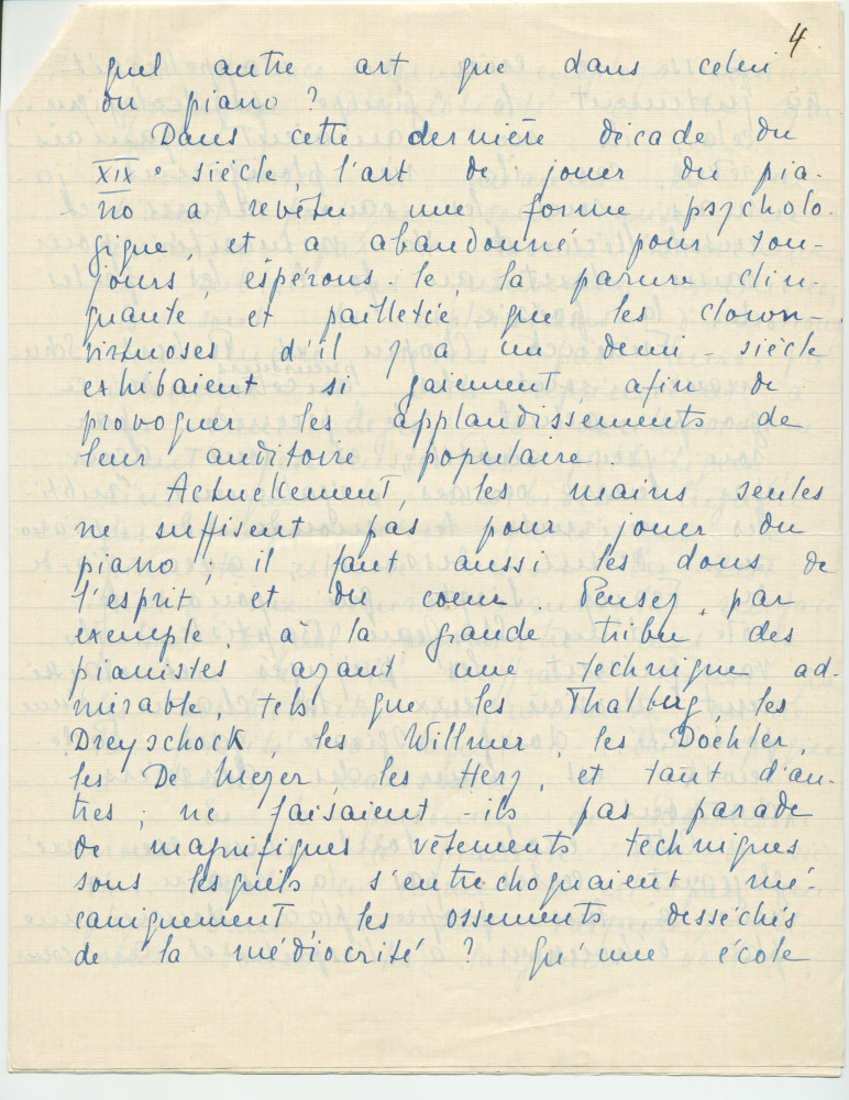 «La personnalité dans l'art de jouer du piano» – Texte manuscrit rédigé par Lydia Opienska-Barblan (sans réf. de publication) (avec saisie dactylographiée en 3 étapes)