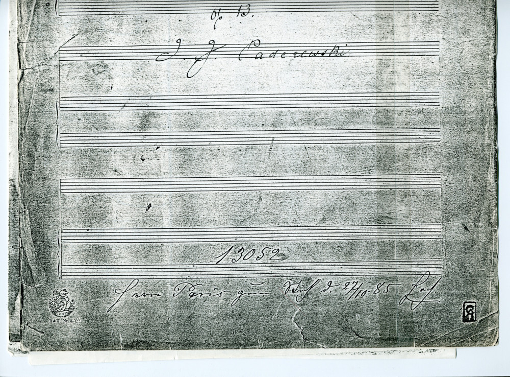 Photocopie du manuscrit autographe de la «Sonate pour violon et piano» en la mineur op. 13 de Paderewski (incomplet: couverture avec dédicace «à Monsieur Pablo de Sarasate» et références)