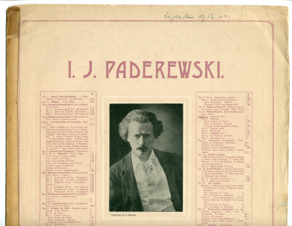 Partition de la «Légende» (n° 1) tirée des «Miscellanea, série de morceaux pour piano» op. 16 n° 1 de Paderewski (Ed. Bote & G. Bock, Berlin / Max Eschig, Paris)