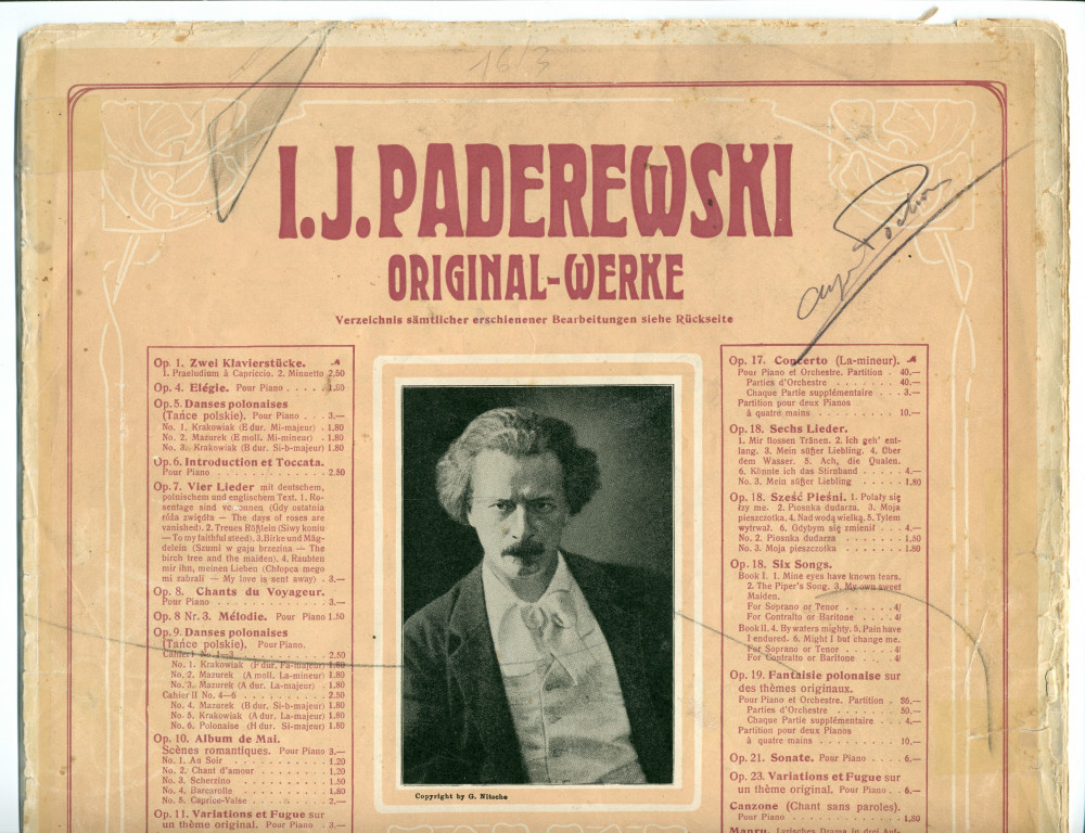 Partition du «Thème varié» tiré des «Miscellanea, série de morceaux pour piano» op. 16 n° 3 de Paderewski (Ed. Bote & G. Bock, Berlin / Associated Music Publishers, Inc., New York / Max Eschig, Paris)