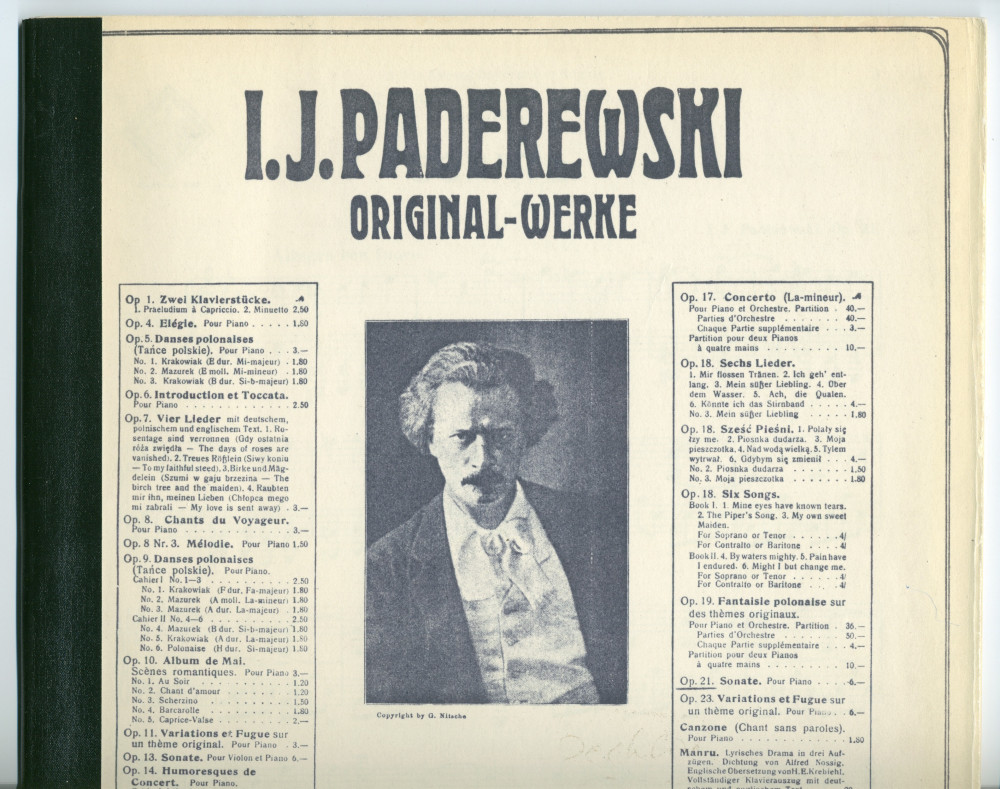 Partition de la «Sonate pour piano» en mi bémol majeur op. 21 de Paderewski (Ed. Bote & G. Bock, Berlin / Associated Music Publishers, Inc., New York / Max Eschig, Paris)