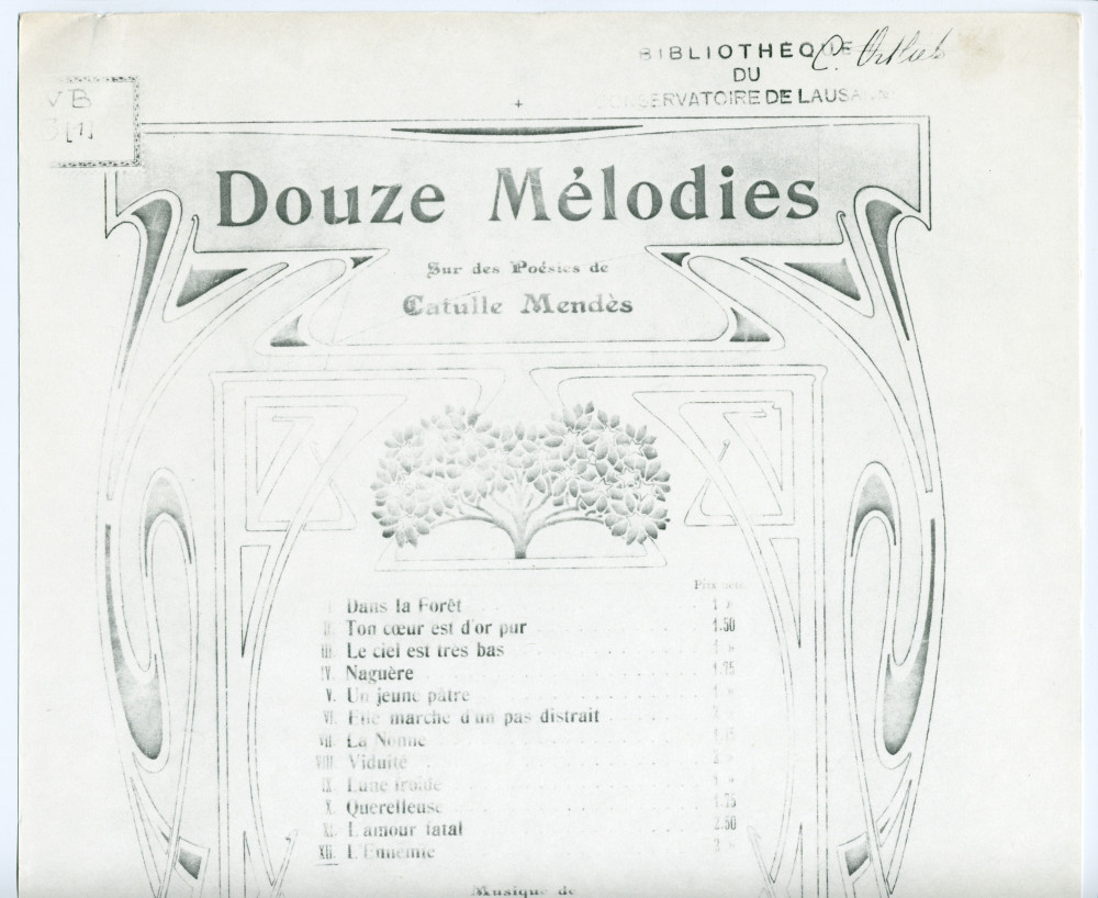 Partition de la mélodie n° 11 «L'ennemie» tirée des «Douze mélodies sur des poésies de Catulle Mendès» pour voix et piano op. 22 n° 12 de Paderewski (Au Ménestrel / Heugel & Cie, Paris – photocopie)