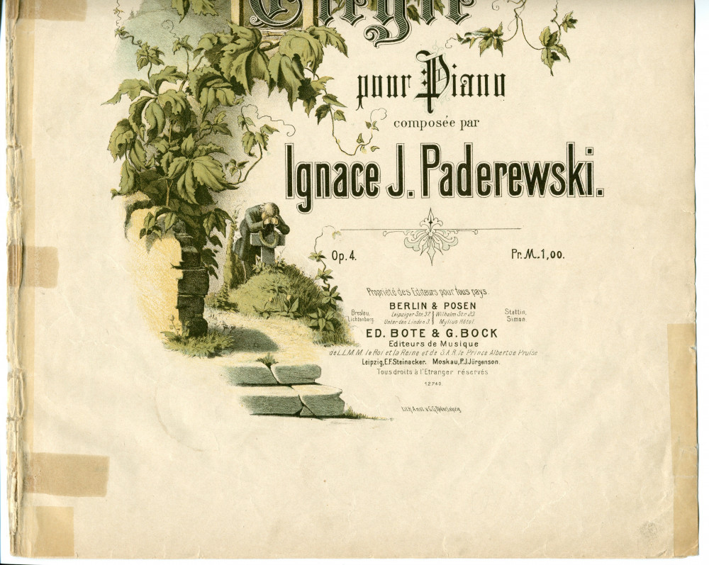 Partition de l'«Elégie pour piano» en si bémol mineur op. 4 de Paderewski (Ed. Bote & G. Bock, Berlin & Posen)