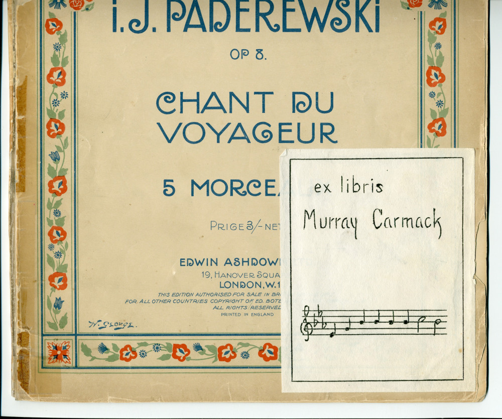 Partition des «Chants du voyageur, 5 morceaux» pour piano op. 8 de Paderewski (Edwin Ashdown Ltd., Londres) (ex libris Murray Carmack)