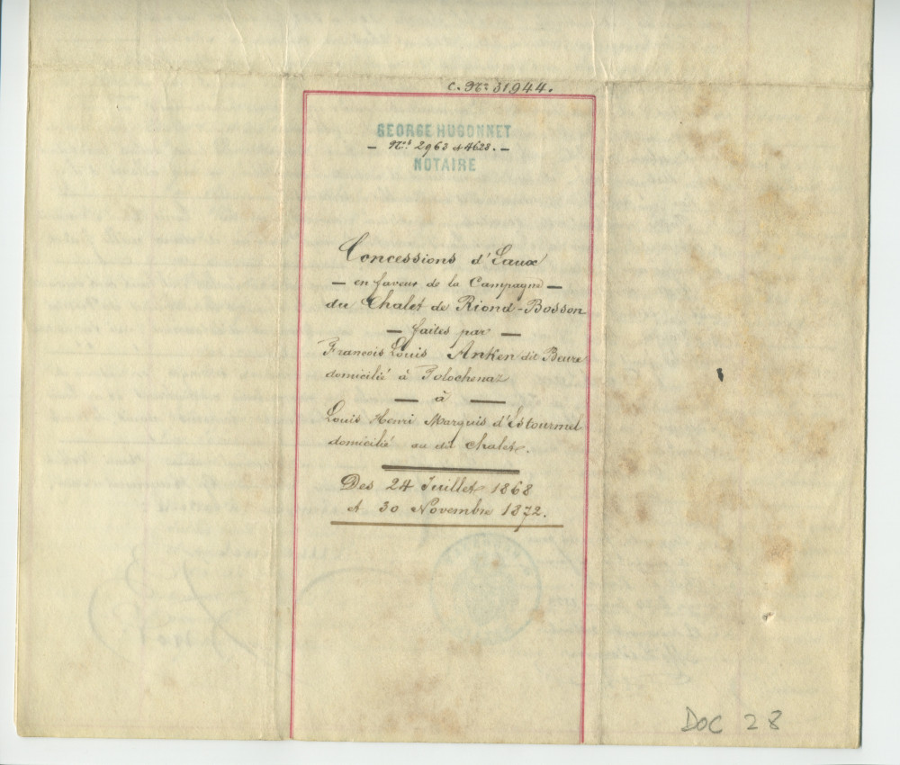 Acte n° 2963 de vente et concession des eaux et sources du champ dit «Au Champ du Bourg», sis sur la commune de Tolochenaz, par François-Louis Anken dit Beure, bourgeois de Tolochenaz, y domicilié, propriétaire et cultivateur