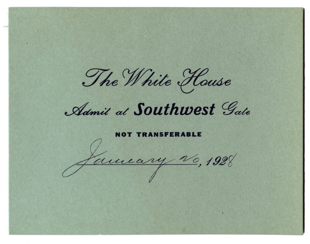 Laisser-passer pour le récital donné par Paderewski à la Maison Blanche (Washington) le 20 janvier 1928