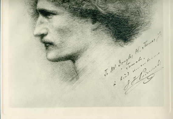Crayon de profil de Paderewski par Sir Edward Burne-Jones, avec dédicace «To Mr. Douglas H. Thomas Jr.