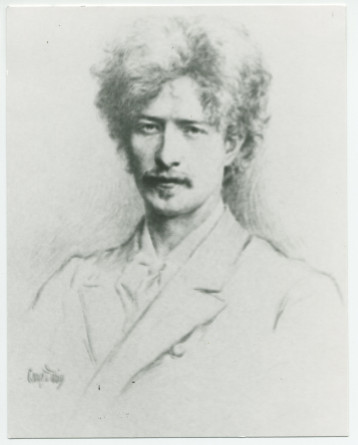Reproduction (de mauvaise qualité) du crayon de Paderewski réalisé (en 1900?) par l'illustrateur George Timothy Tobin, tirée de «Century of Music»