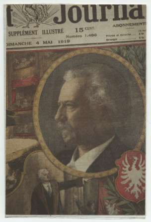 Reproduction du portrait de Paderewski (d'auteur non identifié) en médaillon publié en une du «Petit Journal» (Paris) du 4 mai 1919, au moment des négociations du traité de paix de Versailles